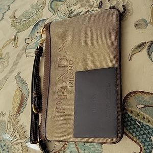 Prada Logo Jacquard Wristlet